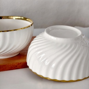 Ciotola per minestra grande su misura da 6 pollici, stoviglie in ceramica bordata d'oro, bianco puro, lucidato per cene raffinate e feste con ciotola d'oro per la casa - Product Image 3