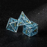 Ensemble de 7 dés polyédriques vintage fantaisie en métal creux, personnalisés, 12mm, 14mm, 16mm, bleu antique et argenté, pour DND RPG, Dragon et Dungenous