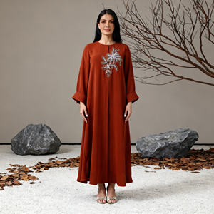 Abaya de Fiesta de Poliéster con Pedrería de Lujo Personalizada y Elegante para Mujeres Musulmanas, Venta al Por Mayor - Product Image 1