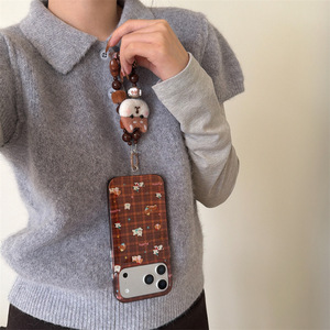 เคสโทรศัพท์ลายสก็อตสีน้ำตาล Maillard พร้อมจี้รูปสุนัข ฝาปิดสองชั้นสำหรับ iPhone 17 Pro Max 16 15 14 - Product Image 4