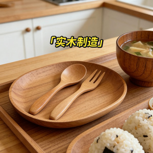 Juego de tenedor y cuchara de madera para bebé, utensilios para servir alimentos sólidos, material de madera natural, estilo japonés. - Product Image 1
