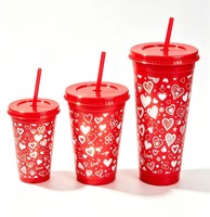 Gobelets changeant de couleur 12/18/24 OZ, réutilisables en plastique pour boissons froides - avec couvercles et pailles pour les jours spéciaux et les festivals