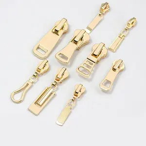 High Grade Vestuário Hardware Metal Made Zipper Extrator Personalizado Gravado Logotipo Ouro auto lock zipper extrator Puxar para o saco