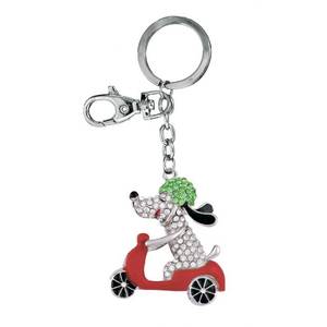 Llavero de cristal con diseño de perro en scooter, verde, blanco y rojo, accesorio para llaves de coche - Product Image 1