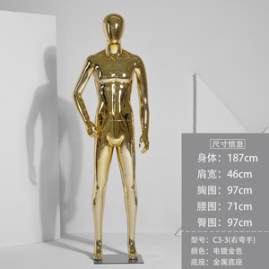 Manichino Maschile in Plastica Dorata <span class=keywords><strong>a</strong></span> Corpo Intero con Testa - Product Image 6