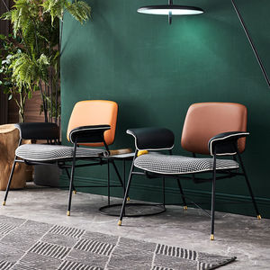 Poltrona Moderna <span class=keywords><strong>in</strong></span> Pelle PU con Base <span class=keywords><strong>in</strong></span> Metallo, Altezza Regolabile, Sedia da Pranzo per Ristorante e Soggiorno, Comoda Poltrona Relax - Product Image 2