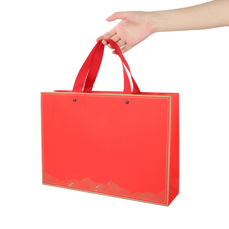 Custom print luxury red packaging gift carry bags shopping paper bags with handle