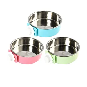 पालतू उत्पाद आपूर्तिकर्ता हटाने योग्य स्टेनलेस स्टील लटकाने वाले पिंजरे कटोरे भोजन पानी फीडर कोप कप क्रट कुत्ते कटोरा