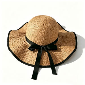 Sombrero de Sol de Rafia de Ala Ancha Unisex al por Mayor - Protección UV, Plegable, para Playa, con Lazo Negro, para Vacaciones de Verano y Actividades al Aire Libre - Product Image 3