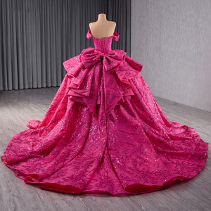 Robes de soirée bouffantes antistatiques à volants et perles fuchsia magnifiques pour fête d'anniversaire - Product Image 5