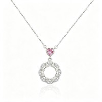 Collar con Colgante de Corazón ZG Dainty Heart CZ, Diseño de Corona Abierta con Borde Festoneado y Brillante para Mujer