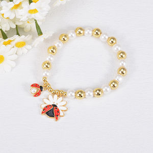 <span class=keywords><strong>Bracciale</strong></span> elastico con ciondolo a forma di <span class=keywords><strong>coccinella</strong></span> in smalto elegante con perline in oro 18k e <span class=keywords><strong>bracciale</strong></span> con perline - Product Image 4