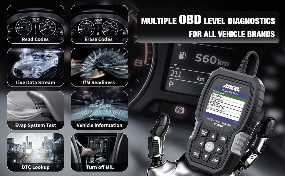ANCEL VOD700 OBD2スキャナー 車両コードリーダー 診断スキャンツール