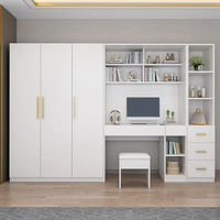 Offre Spéciale moderne chambre meubles gain de place en bois blanc placard de rangement armoire enfants garde-robe avec table d'ordinateur d'étude