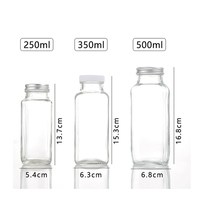 Vente en gros de bouteilles en verre carrées françaises transparentes de 8 oz, 12 oz, 16 oz pour boissons, lait, jus avec bouchon métallique