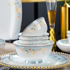 Modern Luxury Elegant Bone China Flower Plates Bowls <b>Dinnerware</b> <b>Set</b> Dishwasher Safe Utensils Kit Wholesale Manufacturer Direct - Product Image 4