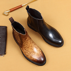 Bottines en cuir de style britannique à semelle épaisse, mi-mollet, en cuir véritable, type Chelsea, chaussures montantes pour affaires, formelles et décontractées - Product Image 6