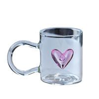 Nouvelle tasse à boisson portable de 301-400 ml au design classique personnalisé, résistante au lave-vaisselle, avec poignée, pour la maison, pour le lait, l'eau, en verre, avec décor en forme de cœur