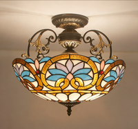 Lampe de restaurant rétro américaine Tiffany, style européen, verre coloré, salon de thé, chambre à coucher, bar français, luminaire suspendu au plafond LED en fer