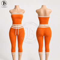 Conjunto de Dos Piezas de Ropa de Verano 2026 con Logotipo de Goma Personalizado, Top Corto sin Tirantes con Rayas y Pantalones Cortos, Ropa Informal para Mujer