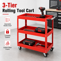 Armoire en acier robuste à 3 étagères avec 3 tiroirs, roulettes pivotantes, chariot de rangement pour garage, chariot de service pour atelier, rouge Karjoys