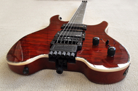 Guitare électrique Flyoung Red Headless sur mesure avec placage en érable flammé, micros HSH et binding coloré