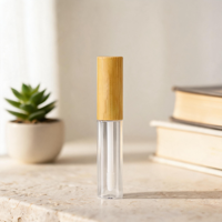 Flacon pompe cosmétique plat de 150 ml en verre dépoli transparent avec bouchon en bambou pour gloss et maquillage – Tubes à gloss