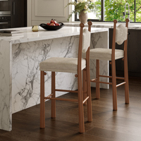 Tabouret de bar en bois massif de luxe léger pour la maison, le salon et la cuisine, chaise haute en lin, chaise de bar design haut de gamme avec dossier