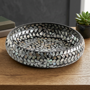 Bol de service rond fait main en nacre, luxueux, durable, poli, mosaïque de coquille d'ormeau, assiette décorative pour les fêtes - Product Image 4