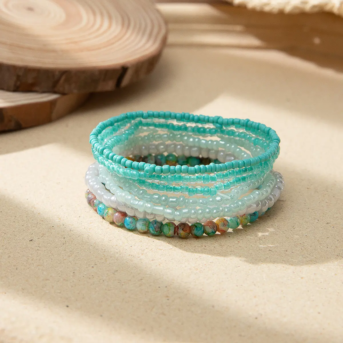 Il braccialetto di perline di vetro di mare fatto a mano Multi Mix all'ingrosso imposta il braccialetto di perline elastico della pila variopinta di Boho