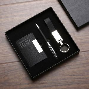 <b>Personalized</b> Business Gift Set: PU Leather Card Holder <b>Keychain</b> & Metal Pen with Custom Logo - Perfect for Corporate Giveaways - Product Image 1