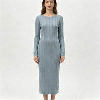 Pull tricoté long et fin à col rond pour femme, personnalisable OEM & ODM, en maille côtelée super longue, couleur menthe, vente en gros