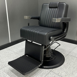 Poltrona da <span class=keywords><strong>Barbiere</strong></span> Moderna di Alta Gamma, Completamente Nera, Reclinabile, con Pompa Idraulica Robusta e Rotazione, per <span class=keywords><strong>Salone</strong></span> e Rasatura - Product Image 2