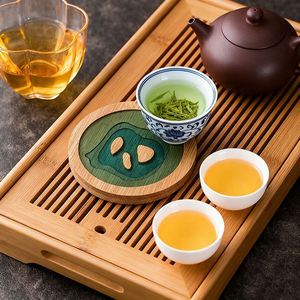 Home House Bamboo Saucer Resin Coated Cup Holder Eco-Friendly Tea Ceremony Accessory for <b>Teacups</b> Tray Coaster - Product Image 1