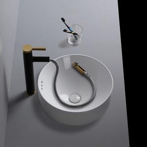 Évier de comptoir en céramique à <span class=keywords><strong>bassin</strong></span> unique de vente chaude petite forme ronde <span class=keywords><strong>avec</strong></span> lavabo de montage de robinet de navire pour la maison appartement salle de bain - Product Image 2