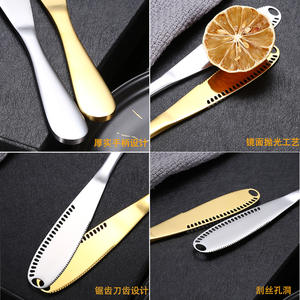 Ensemble de couteaux à beurre en acier inoxydable, couteau à fromage perforé, épandeur à confiture, durable, passe au lave-vaisselle, couleur unie argent or - Product Image 3