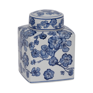 Vaso Decorativo Chinoiserie con Fiori di Ciliegio e Coperchio, Elemento d'Arredo Moderno per Soggiorno e Camera da Letto - Product Image 3