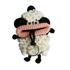 Super mignon dessin animé laine Crochet tirer clé couverture tissé à la main saucisse bouche clé sac grande bouche petit coton sac - Product Image 5