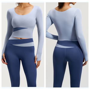 Traje de Yoga y Pilates para Mujer, Ecológico, Transpirable, de Secado Rápido, con Estampado de Bloques de Color, Spandex/Poliéster, Corte Ajustado, para Fitness y Running - Product Image 5