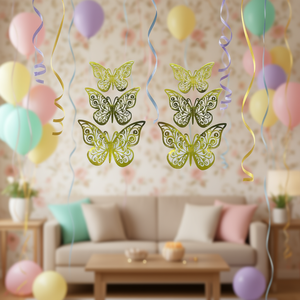 Mariposa Decorativa, décoration murale en forme de papillon doré, ensemble de 6 pièces, décoration de fête - Product Image 3