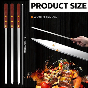 Vente en gros d'accessoires de barbecue brochettes de barbecue plates et réutilisables en acier inoxydable avec manche en bois brochettes de barbecue <span class=keywords><strong>kebab</strong></span> rotatives - Product Image 2