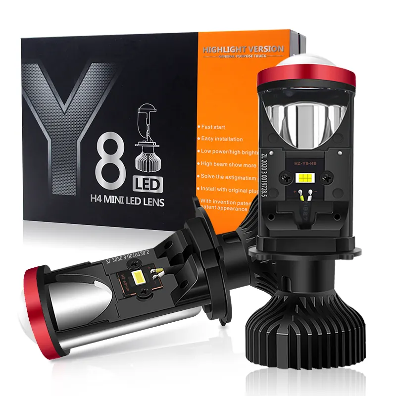 2022 New Y8 H4 LED Projector Mini Lens Kit Auto H4 LED Headlight Bulbs Conversion Kit Hi/Lo Beam 6000K Car Lamp 12V 24V