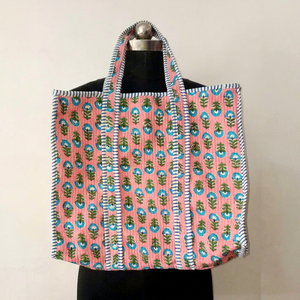Handmade Manufacturer Wholesaler Cotton Screen Print <b>Quilted</b> Shoulder Tote Bag with Zipper Closure Chains 16x16 Inch Travel Bag - Product Image 1