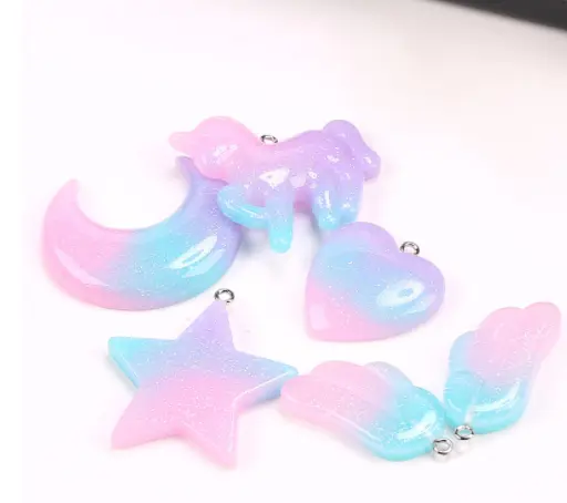 multicolored resin heart star moon unicorn pendant charms with golden silver metal loops kids toys diy jewelry accessories