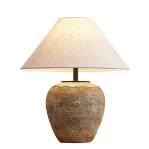 Vente chaude à la main art lampe de table en céramique chambre canapé côté tissu pierre lampe de bureau