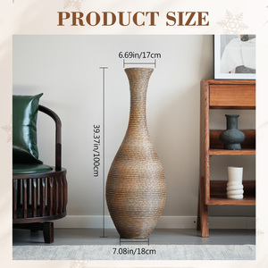 Vase décoratif en rotin PVC tissé à la main, 39,37 pouces de haut, beige gris bicolore, pour salon et décoration intérieure - Product Image 2