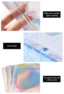 Pochette d'échantillons cosmétiques en <span class=keywords><strong>film</strong></span> holographique couleur, sac d'emballage de beauté personnalisé pour les soins de la peau, petite pochette irisée, vente chaude - Product Image 4
