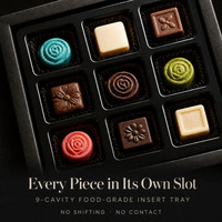 Boîte cadeau en chocolat avec logo personnalisé, dorure noire, plateau intérieur, emballage en papier rigide de luxe pour truffes, bonbons Nama, vente en gros