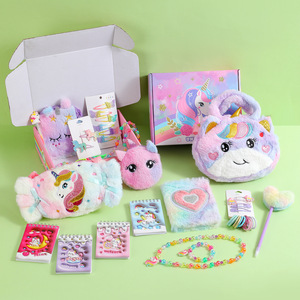High-end Holiday GiftCartoon Children's Unicorn Plush & Paper Gift Box Set with Hairpin Notebook Pen