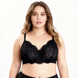 Reggiseno in Pizzo <span class=keywords><strong>a</strong></span> Copertura Totale <span class=keywords><strong>con</strong></span> <span class=keywords><strong>Ferretto</strong></span> per Taglie Forti, Traspirante, Push-up per Seno Grande, Intimo Sexy - Product Image 1